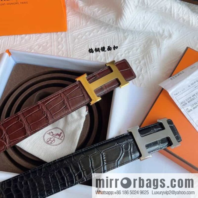 Hermès, imported leather pressed alligator leather bottom men\'s 38cm belt
