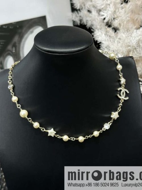 ☀️New ☑️ Chanel Full Diamond Double C Star ⭐ Pentagram Pearl Necklace ☀️