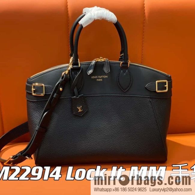 [Original order boutique] M22914 black full leather portable women\'s bag series Lock It MM handbag M22914 22925 22927 23061 Ays Lock It MM bag