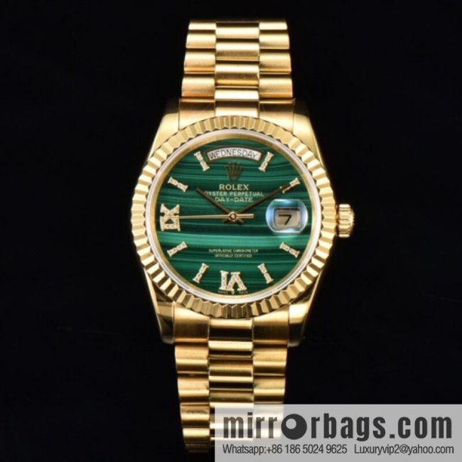 Rolex Hidden Weekly Calendar Journal 36 \"Natural Malachite Green\" Big Three-Needle Watch