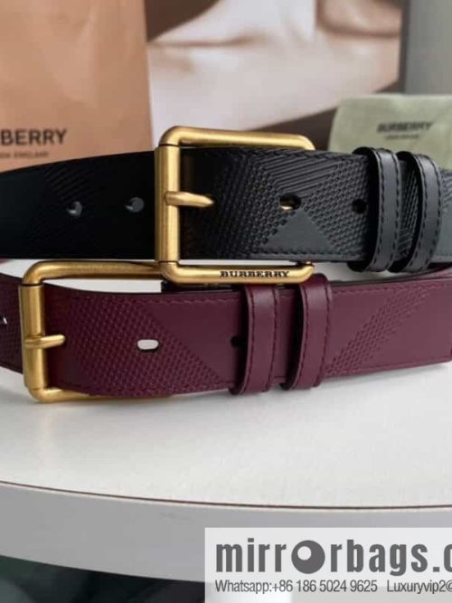 BURBERRY Cowhide Pressed Checkered Men\'s Pin Buckle Belt