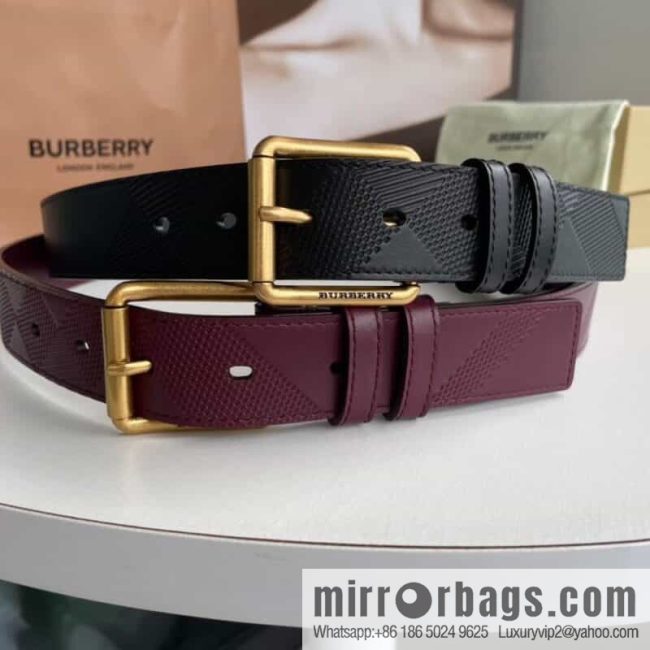 BURBERRY Cowhide Pressed Checkered Men\'s Pin Buckle Belt