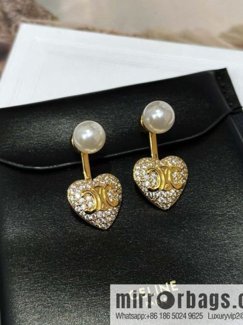 ☀️New ☑️ Celine full of diamonds peach heart love Arc de Triomphe stud earrings ☀️