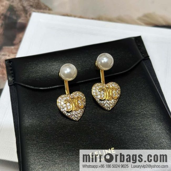 ☀️New ☑️ Celine full of diamonds peach heart love Arc de Triomphe stud earrings ☀️