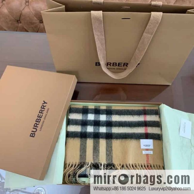 Burberry Double-Sided Letter Logo Checked Cashmere Scarf