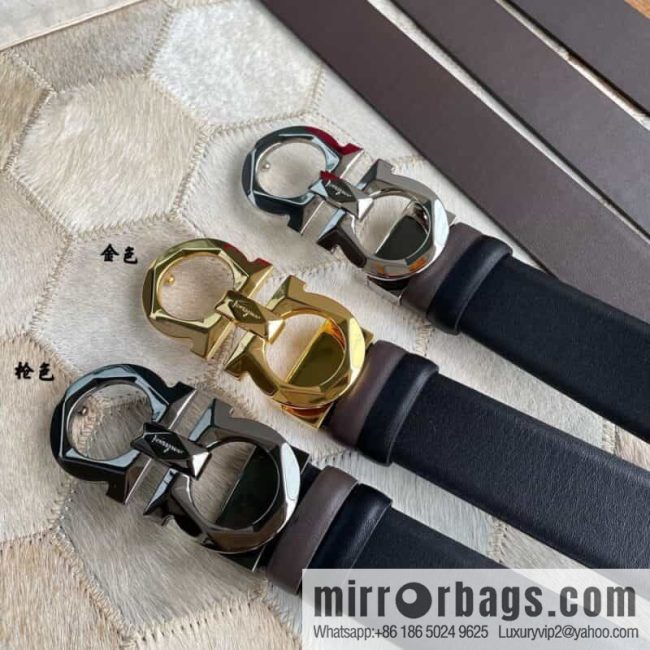 Salvatore Ferragamo Men\'s 3.5cm New Faceted Metal Clip Buckle Double Sided Belt