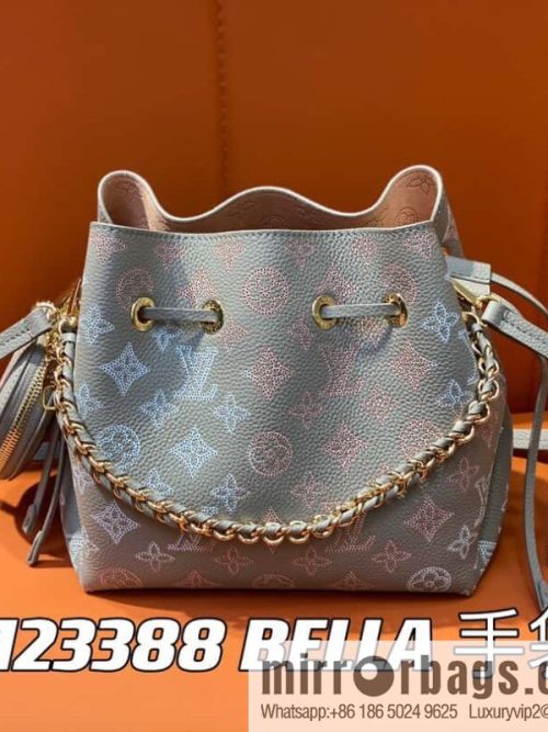 [Original single boutique] M23388 light gray, full leather bucket bag series BELLA handbag, gray/gradual change (cut-out)