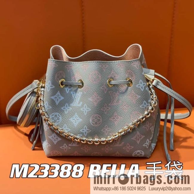 [Original single boutique] M23388 light gray, full leather bucket bag series BELLA handbag, gray/gradual change (cut-out)