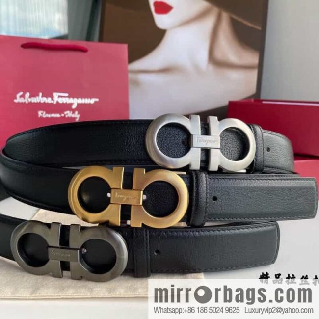 Ferragam Ferragamo, double-sided with delicate first layer of cowhide sheepskin texture belt 3.5cm