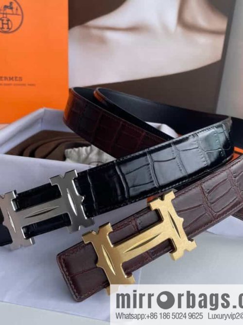 Hermès - Fareest belt buckle & imported cowhide pressed crocodile leather belt 38cm