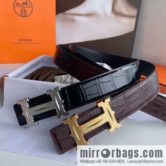 Hermès - Fareest belt buckle & imported cowhide pressed crocodile leather belt 38cm