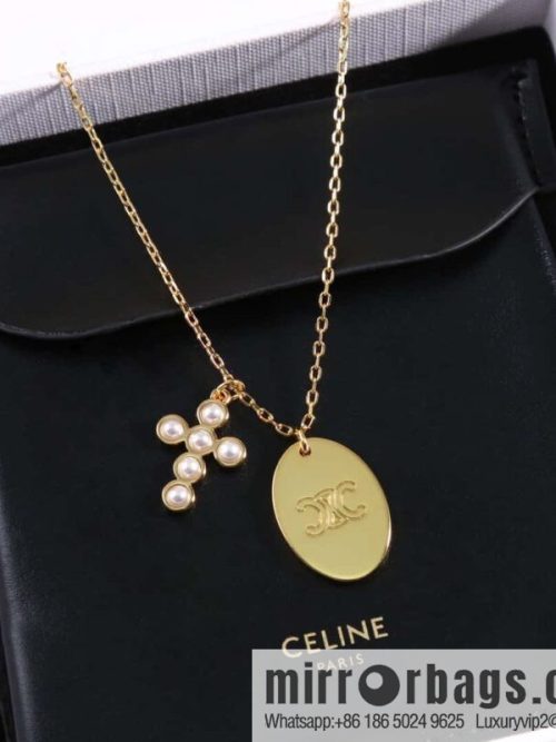 ❗️New ❗️ ☀️ New ☑️ Celine Pearl Cross Oval Long Necklace, Double Wear