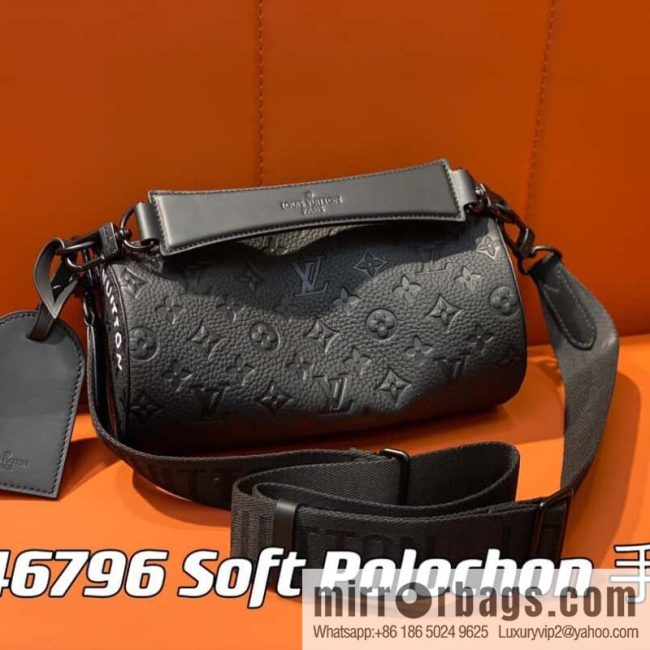 [Original single boutique] M46796 full leather black cylinder bag men\'s bag series Soft Polochon small handbag