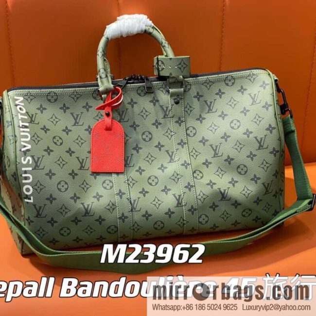 [Original single boutique] M23962 green silk screen, travel bag series Keepall Bandoulière 45 travel bag