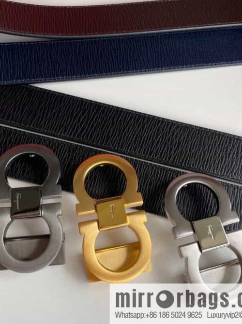 Ferragamo Ferragamo Men\'s Counter Vertical Metal Buckle First Layer Cowhide Double Sided External Belt 3.5cm