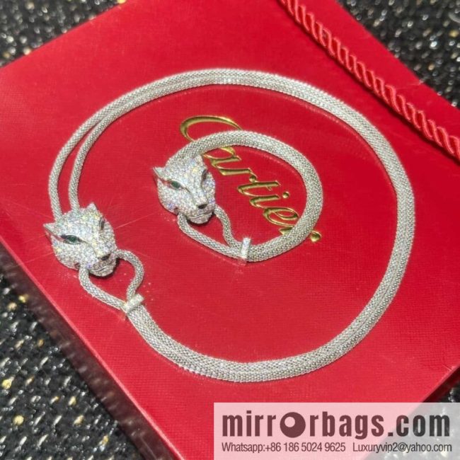 ☀️Cartier PANTHÜRE DECARTIER Jungle Series Full Diamond Leopard Necklace, Bracelet ☀️
