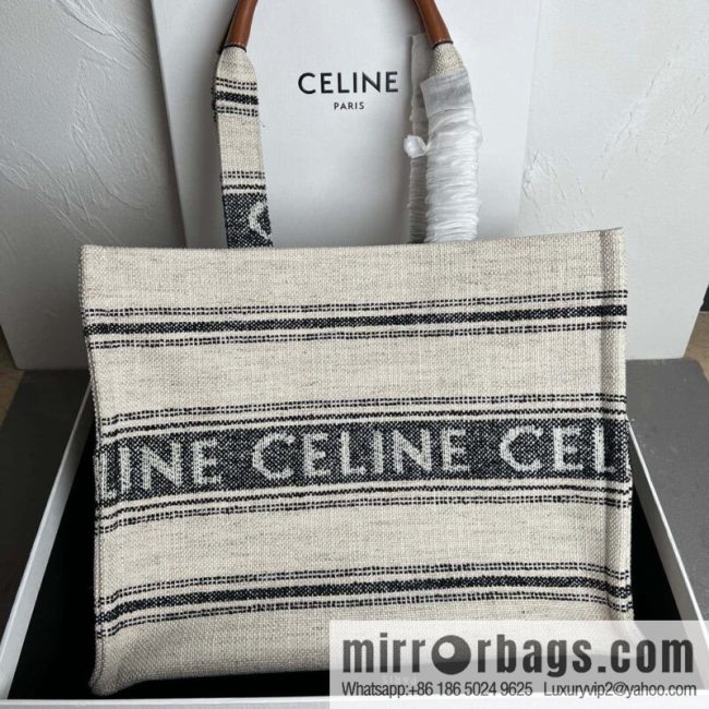 Exclusive CELINE 23s | New summer fabric cow leather (fabric) tote Cacbs 23s latest collection | CABAS THAIS Large CELINE jacquard striped fabric handbag Model: 196762