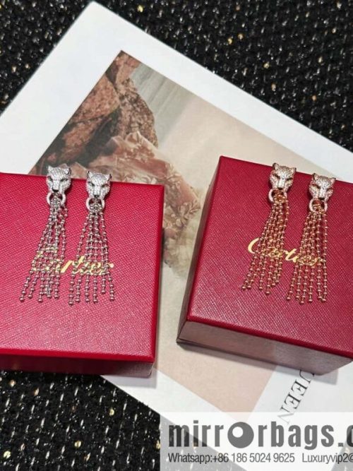☀️Cartier PANTHÜRE DECARTIER Jungle Series Full Diamond Leopard Tassel Earrings