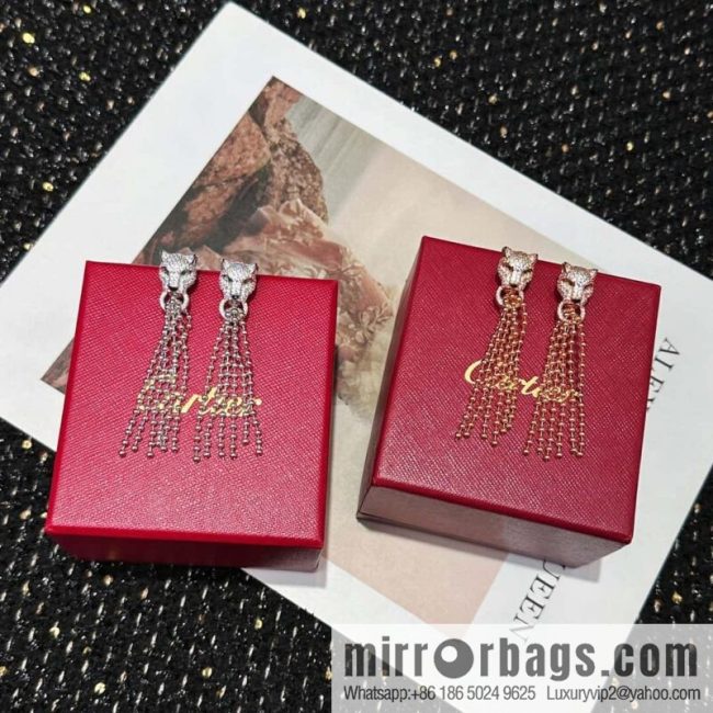 ☀️Cartier PANTHÜRE DECARTIER Jungle Series Full Diamond Leopard Tassel Earrings
