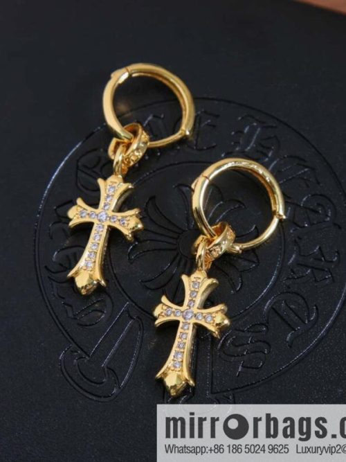 ☀New Croce Heart Gold Cross Flower Earrings with Diamonds ☀