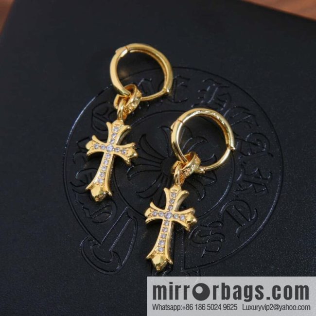 ☀New Croce Heart Gold Cross Flower Earrings with Diamonds ☀