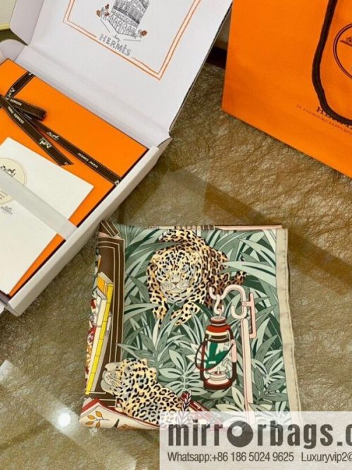Hermes \"12 Leopards\" 100% silk scarf