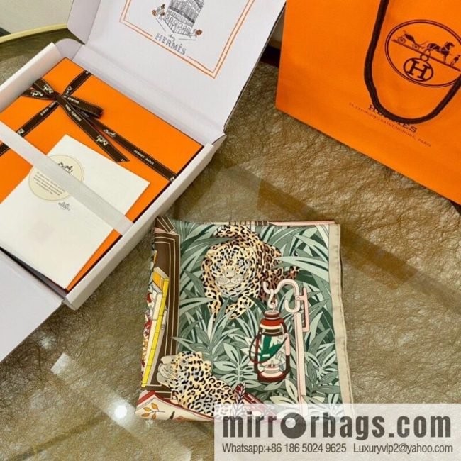Hermes \"12 Leopards\" 100% silk scarf