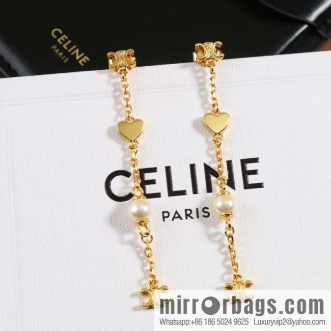 ❗️New ❗️ ☀️ New ☑️ Celine Celine Arc de Triomphe peach heart love pearl stud earrings