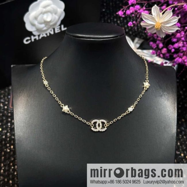☀️New ☑️ Chanel double C full diamond pentagram ⭐ star necklace ☀️