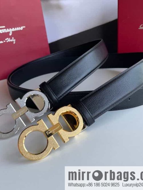 Ferragamo Men\'s Stainless Steel Rolling Sand Metal Buckle, First Layer Cowhide Sheep Textured Belt 3.5cm