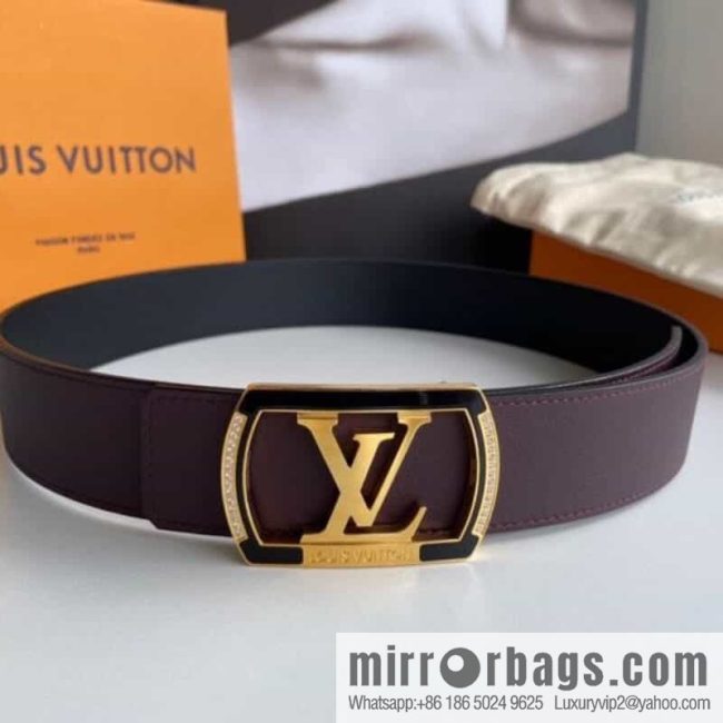 LV/Louis Vuitton, Stainless Steel Letter Square Resin Craft Diamond Inlaid Metal Buckle 4.0cm Belt - Image 5