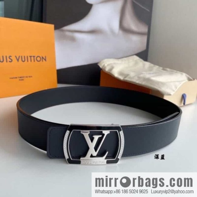 LV/Louis Vuitton, Stainless Steel Letter Square Resin Craft Diamond Inlaid Metal Buckle 4.0cm Belt - Image 4