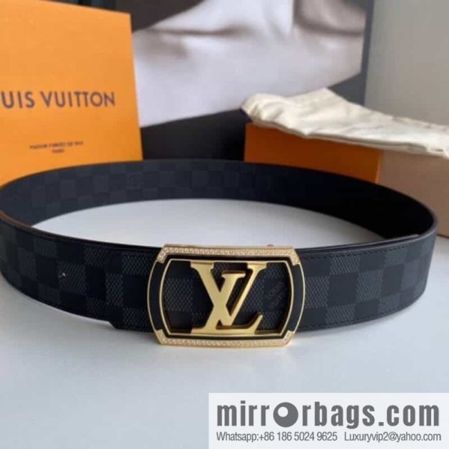 LV/Louis Vuitton, Stainless Steel Letter Square Resin Craft Diamond Inlaid Metal Buckle 4.0cm Belt - Image 3