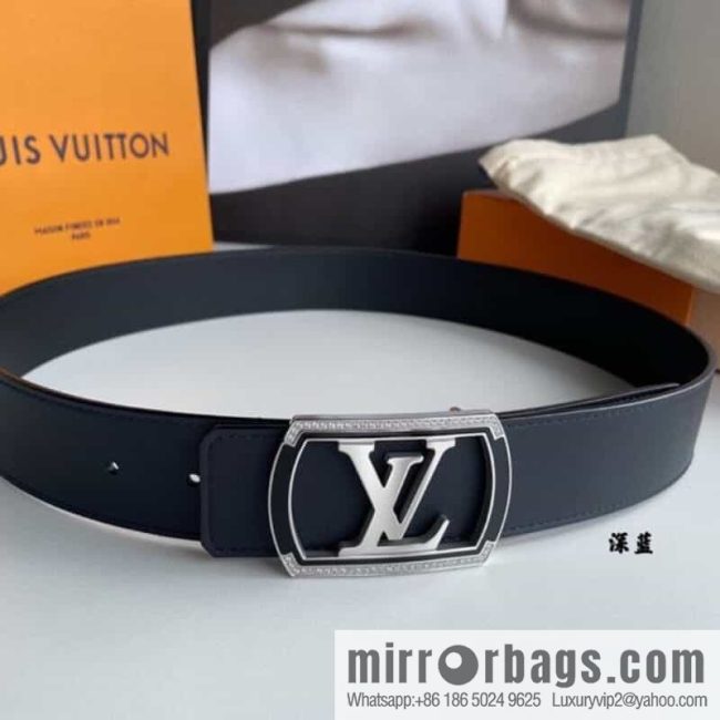LV/Louis Vuitton, Stainless Steel Letter Square Resin Craft Diamond Inlaid Metal Buckle 4.0cm Belt - Image 2