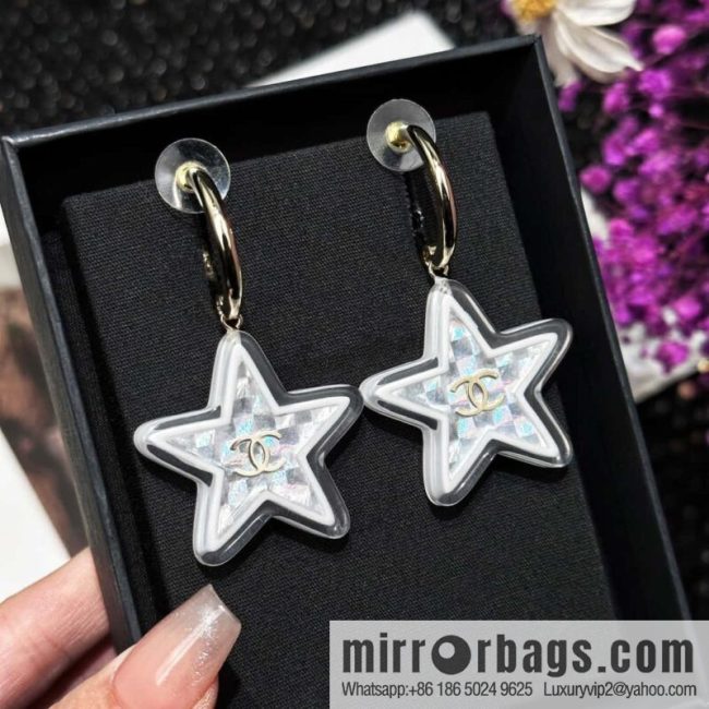 ☀️New ☑️ Chanel c2 double C pentagram ⭐ star stud earrings ☀️