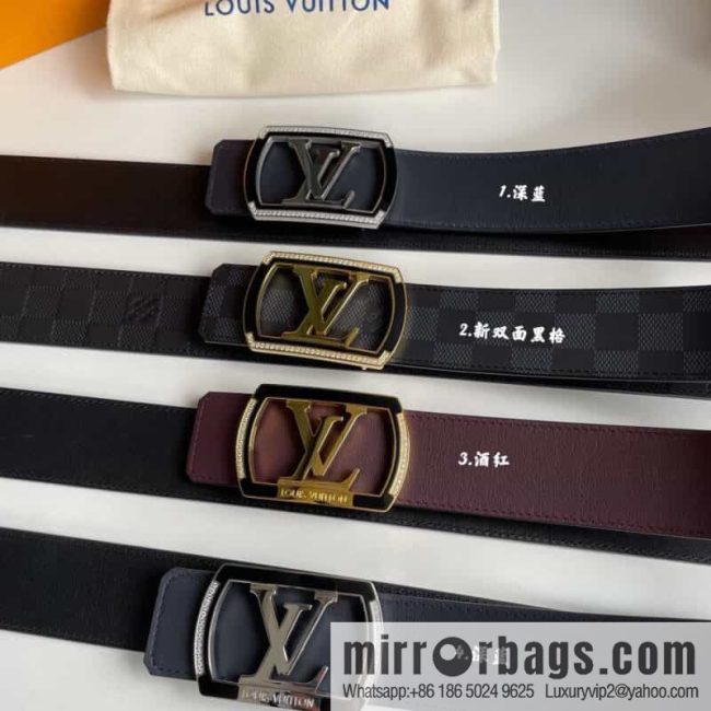LV/Louis Vuitton, Stainless Steel Letter Square Resin Craft Diamond Inlaid Metal Buckle 4.0cm Belt