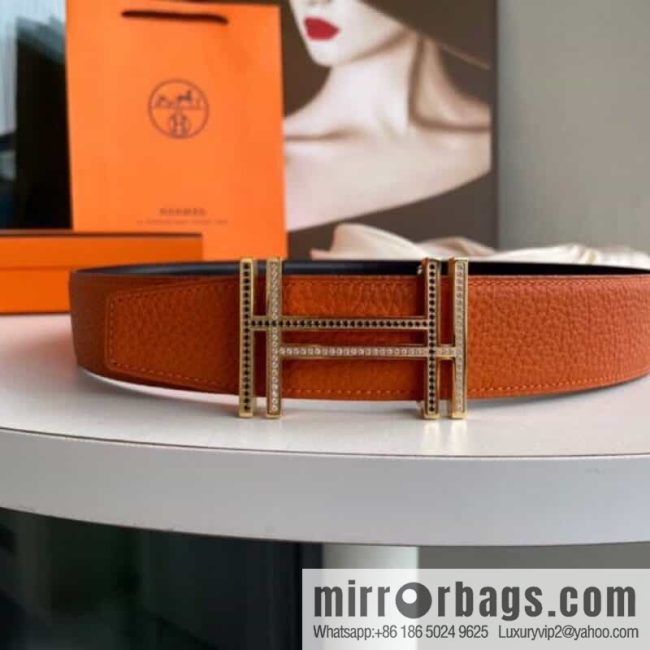HERMES-Hermès, Double H Diamond Metal Buckle Men\'s 3.8cm Belt - Image 7