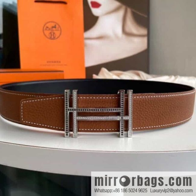 HERMES-Hermès, Double H Diamond Metal Buckle Men\'s 3.8cm Belt - Image 6