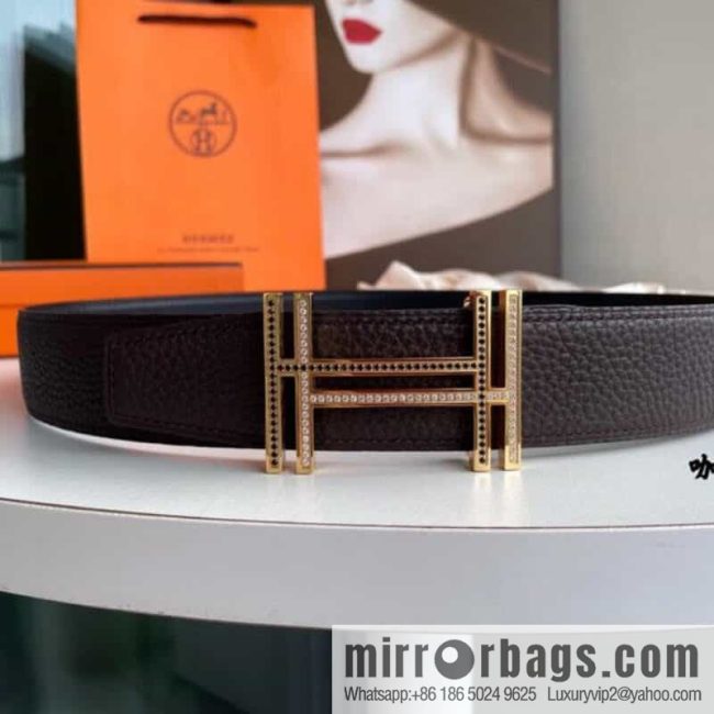 HERMES-Hermès, Double H Diamond Metal Buckle Men\'s 3.8cm Belt - Image 3