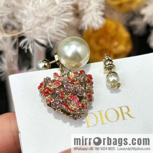 New ☑️ Dior Tribales pink peach heart love flower stud earrings