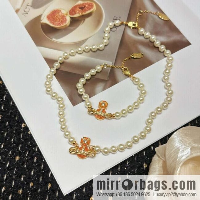 New ☑️ Vivienne Westwood Queen Mother Saturn Pearl Bracelet Necklace
