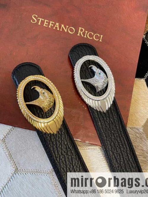 STEFANO RICCI STEFANO RICCI New Stainless Steel Eagle Head Feather Inlaid Diamond Buckle 3.8cm First Layer Cowhide Press Textured Belt