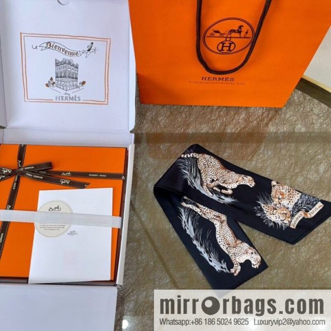 Hermes \"Cheetah\" 100% Silk Twilly Long Silk Scarf - Image 3