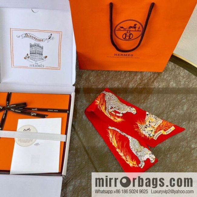 Hermes \"Cheetah\" 100% Silk Twilly Long Silk Scarf - Image 4