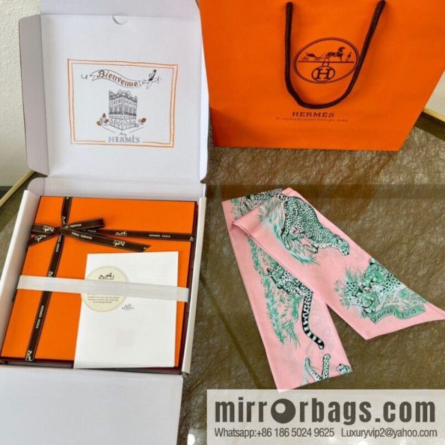 Hermes \"Cheetah\" 100% Silk Twilly Long Silk Scarf - Image 5