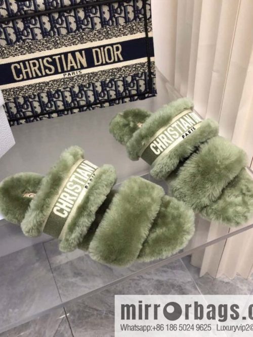 🐰🐰2023-Dior/Dior, white embroidered striped logo velvet one-word flat slippers autumn and winter new wool slippers