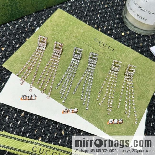 ❗️New ❗️☀ New Gucci Gucci G letter full diamond tassel stud earrings ☀