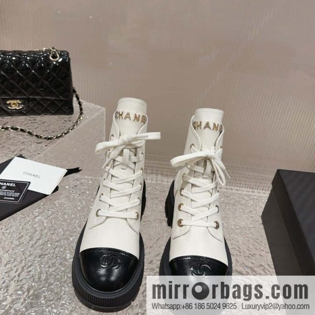 🐰🐰𝐂𝐡*𝐧𝐞𝐥 23 popular [genuine grade] version of the coolest short boots, locomotive boots, thick-soled round head color matching heightened lace-up short boots, Martin boots