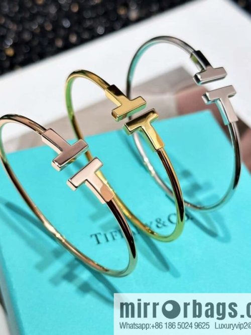 Glossy ☀️ Tiffany & Co, Classic T-Series, Glossy Silver Rose Gold Double T-Bracelet ☀️