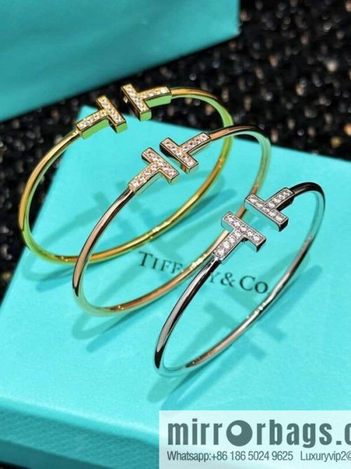 Tiffany & Co ☀️ with Diamonds, Classic T-Series, Double T-Bracelet in Silver Rose Gold with Diamonds ☀️